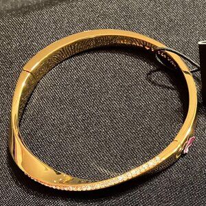Kate Spade "Do the Twist" Pave Hinged Bangle Bracelet- Clear/Gold 6 3/4"